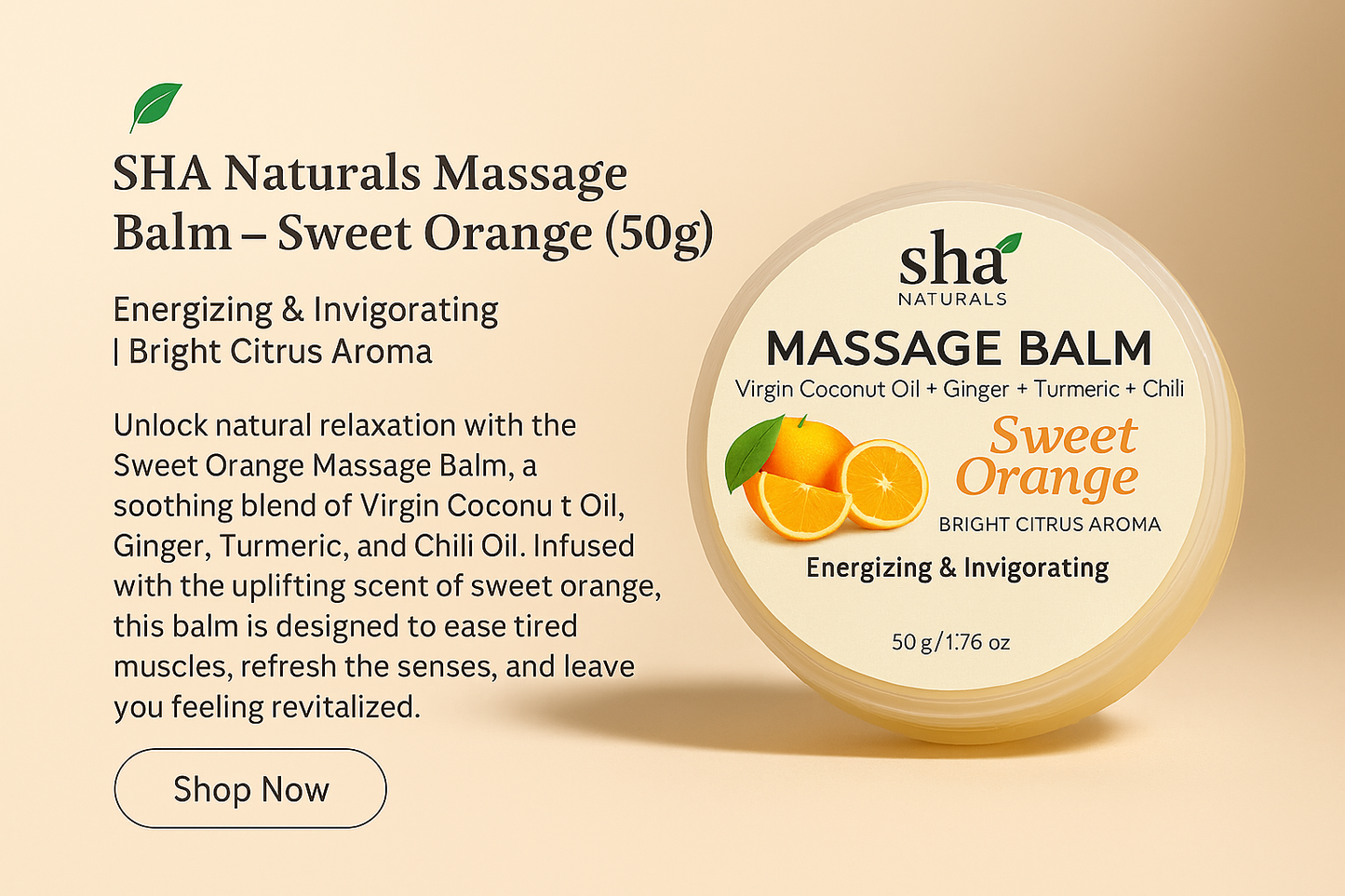 SHA Naturals Massage Balm – Sweet Orange (50g)