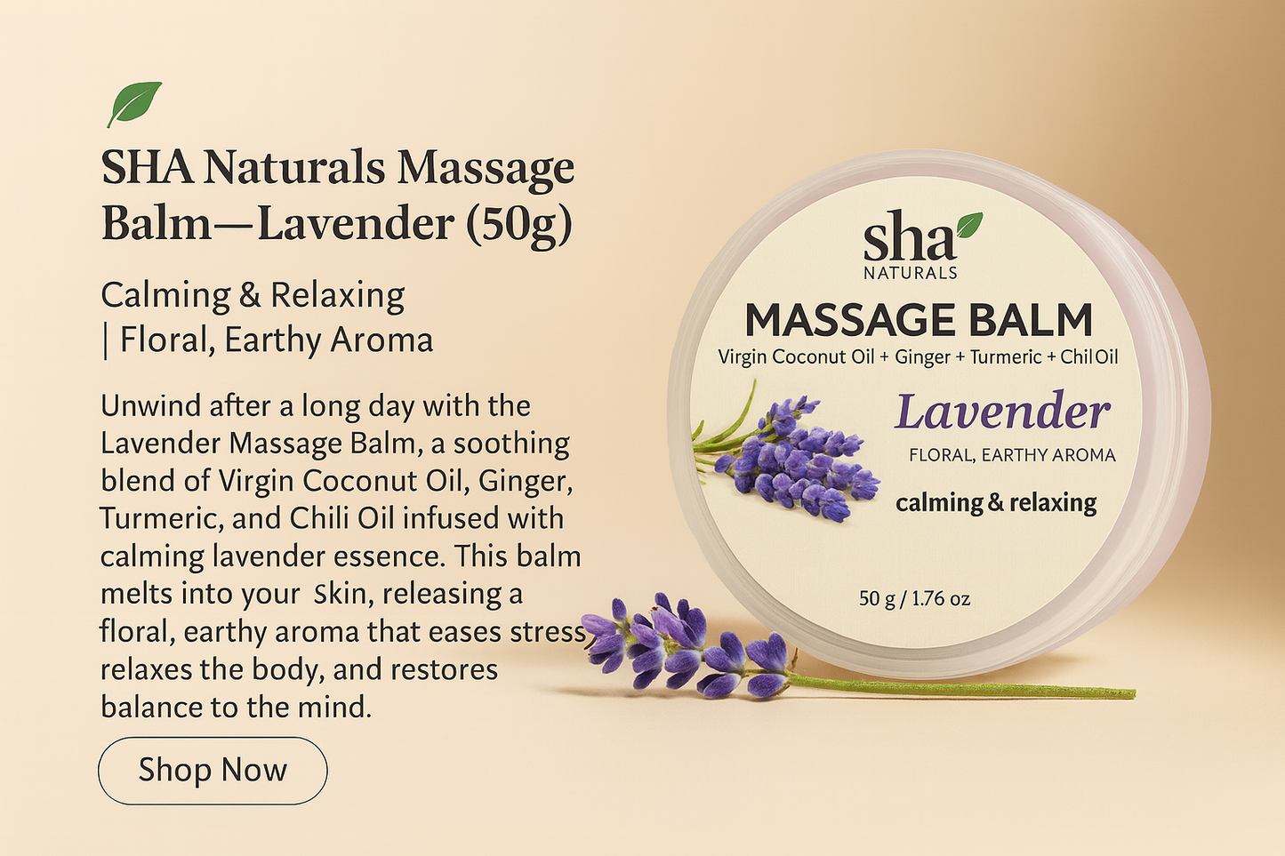 SHA Naturals Massage Balm – Lavender (50g)
