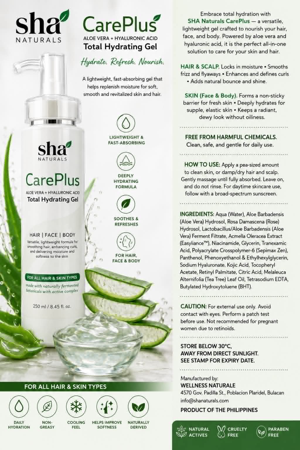 SHA Naturals CarePlus™ Total Hydrating Gel (250ml)